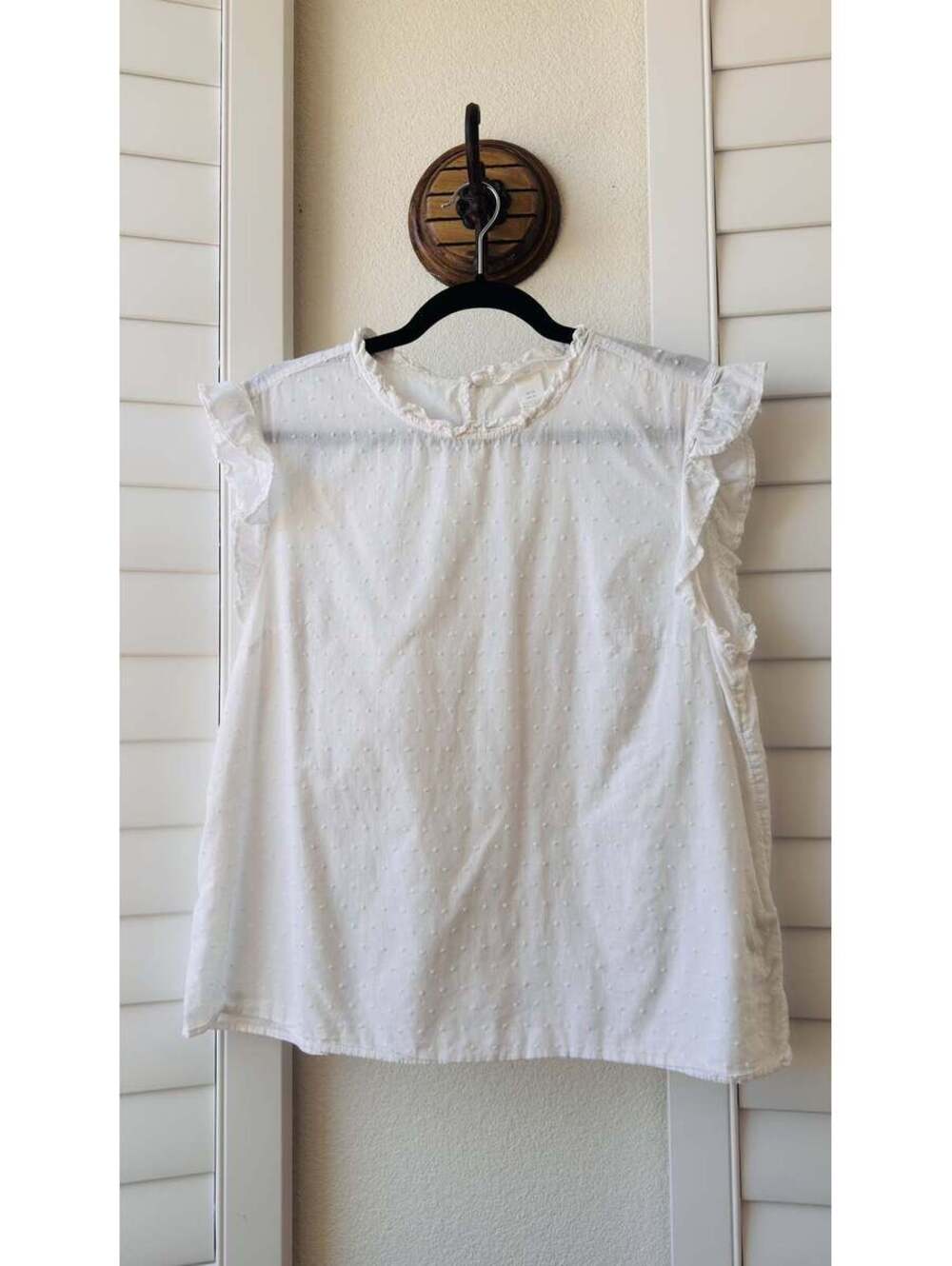 H&M White Swiss Dot Ruffle Sleeve Blouse - Size 10